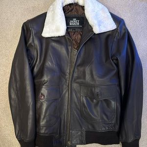 Brown Leather Bomber Jacket